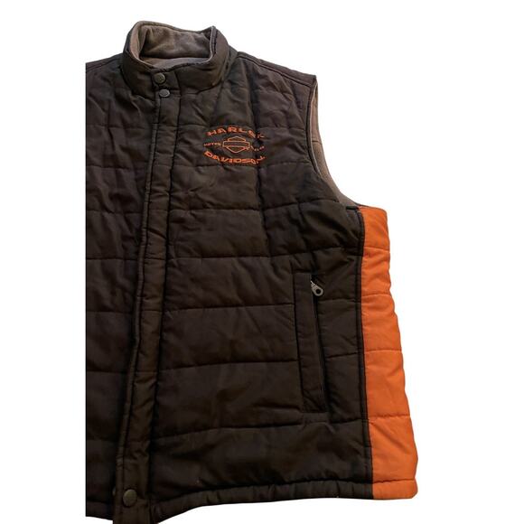 Harley Davidson Reversible Vest Men’s XL Black Gray Fleece Warm Embroidered Puff - Picture 3 of 11